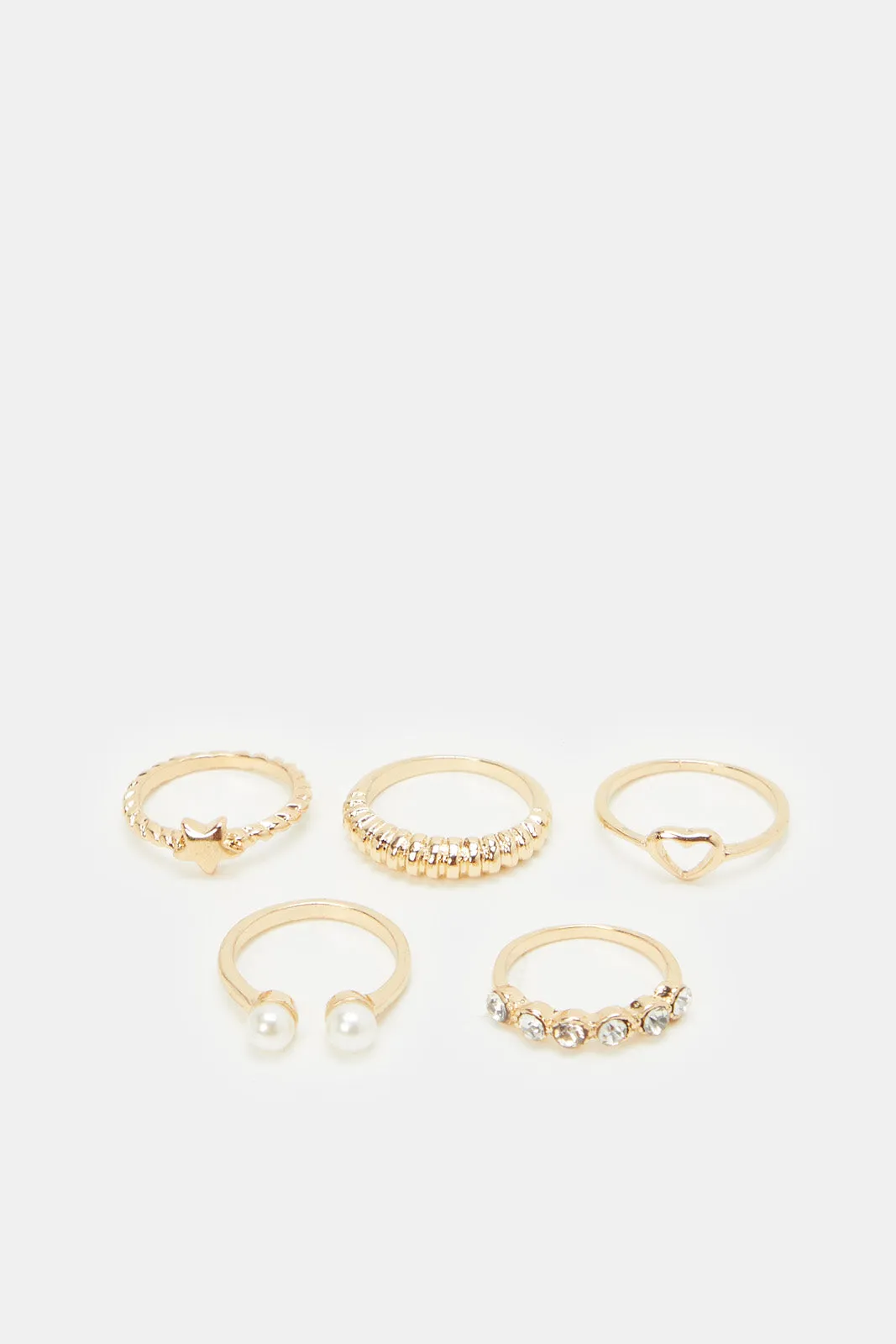 Women Gold Embellished Rings (Pack of 5)