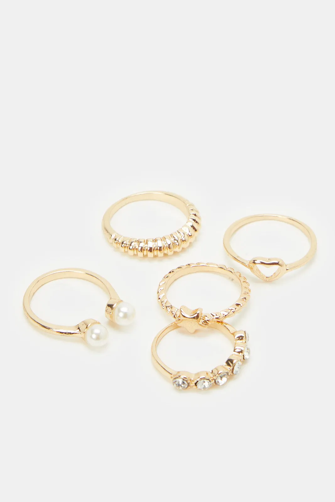 Women Gold Embellished Rings (Pack of 5)