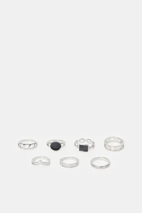 Women Silver Embellished Rings (7 Piece)