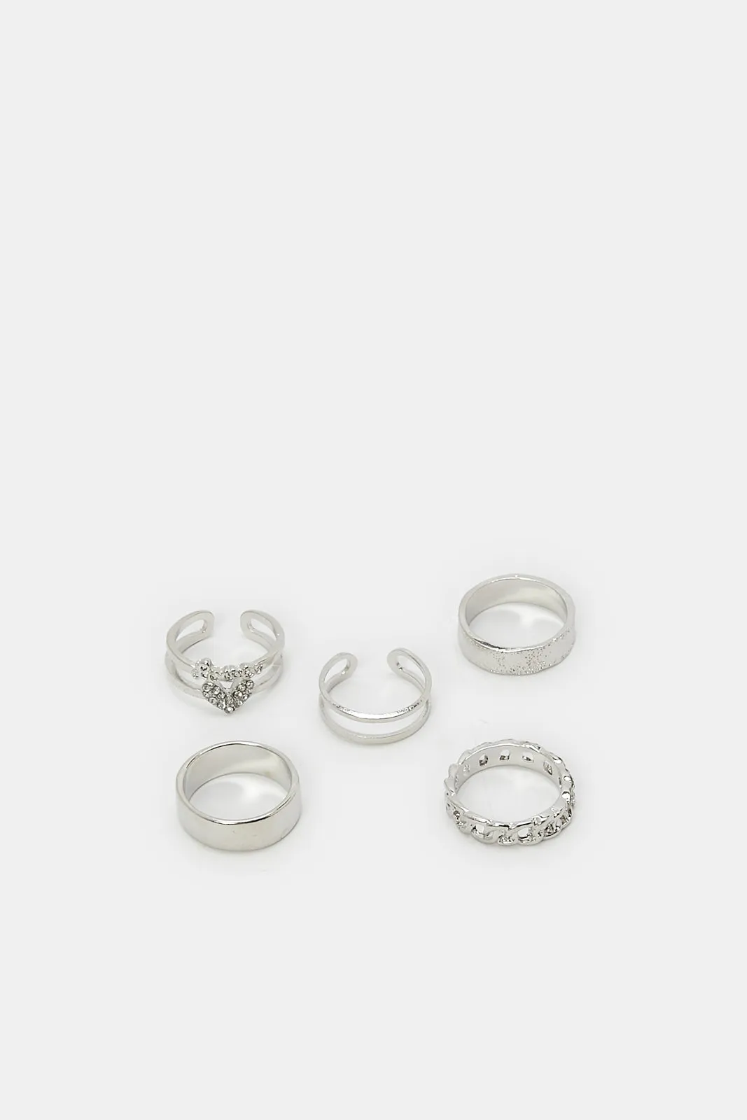 Women Silver Embellished Rings (Pack of 5)