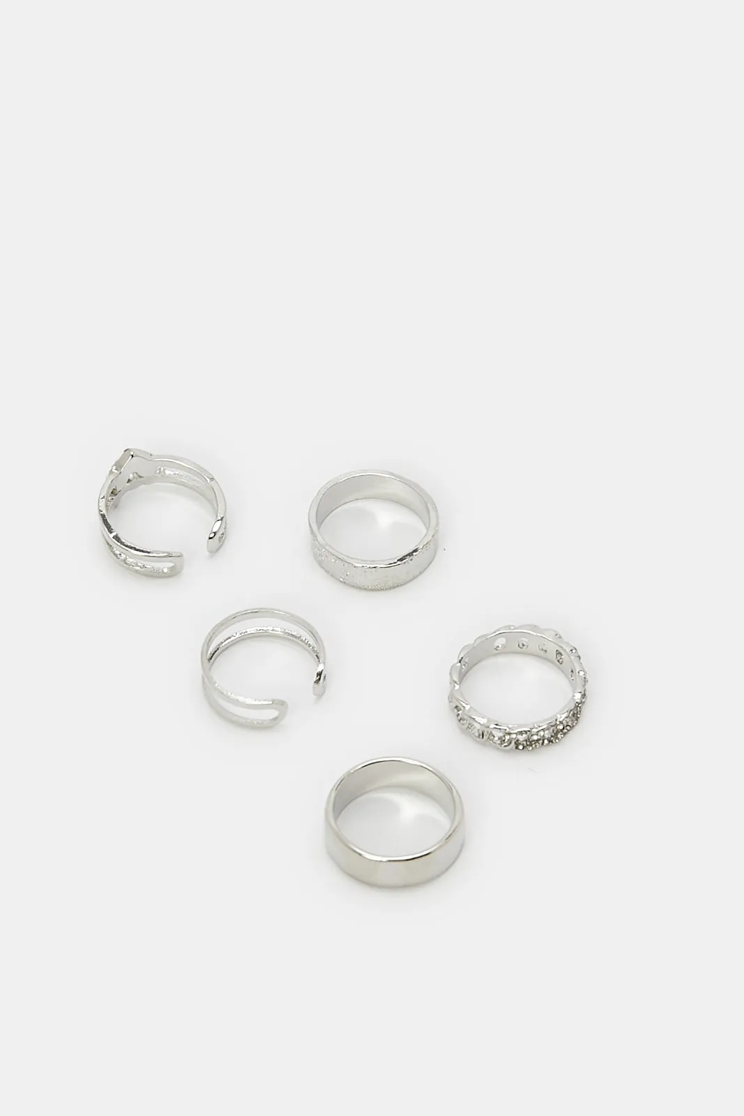 Women Silver Embellished Rings (Pack of 5)