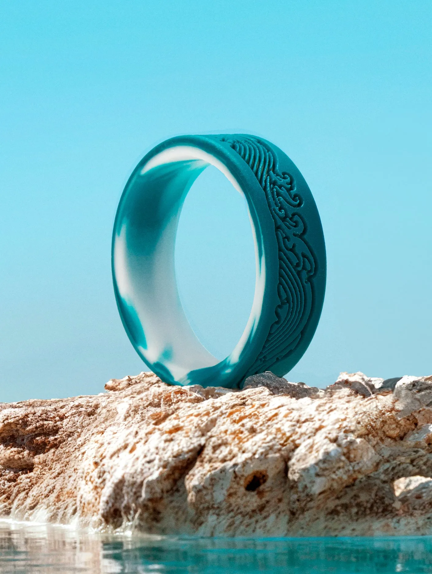 Women's Sea Breeze Teal/Ocean Marble Strata Ring