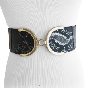 Women's Stretch Black and Silver Snakeskin Belt