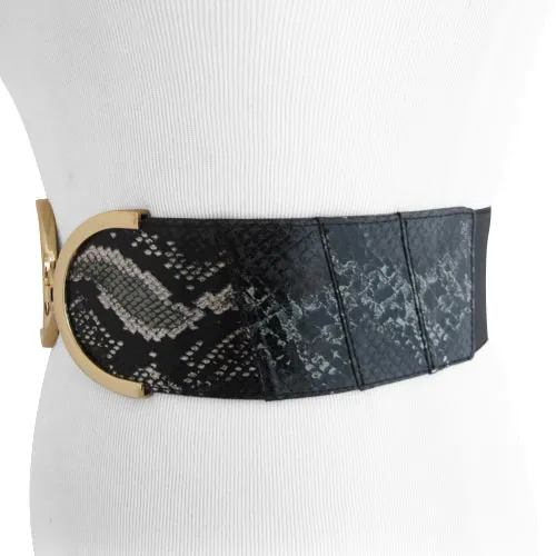 Women's Stretch Black and Silver Snakeskin Belt